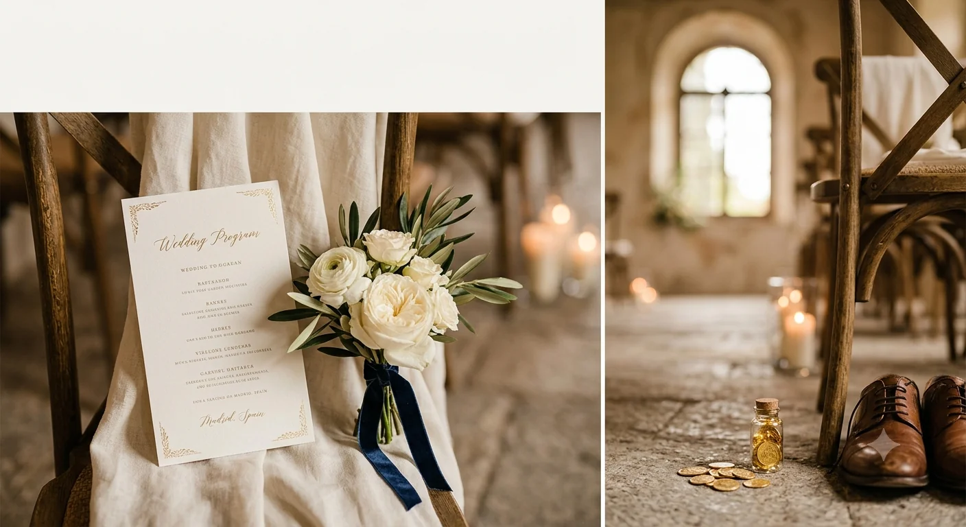 Detalles de boda, invitación con ramo blanco y velas