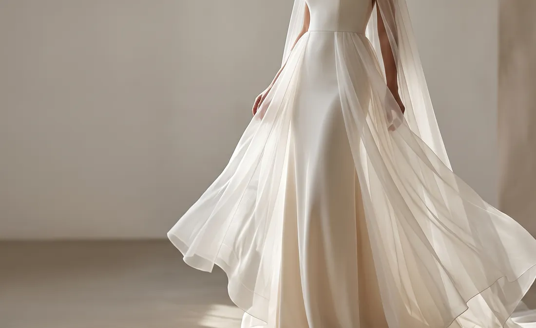 Sobrefalda y capa ligera sobre vestido de novia de verano