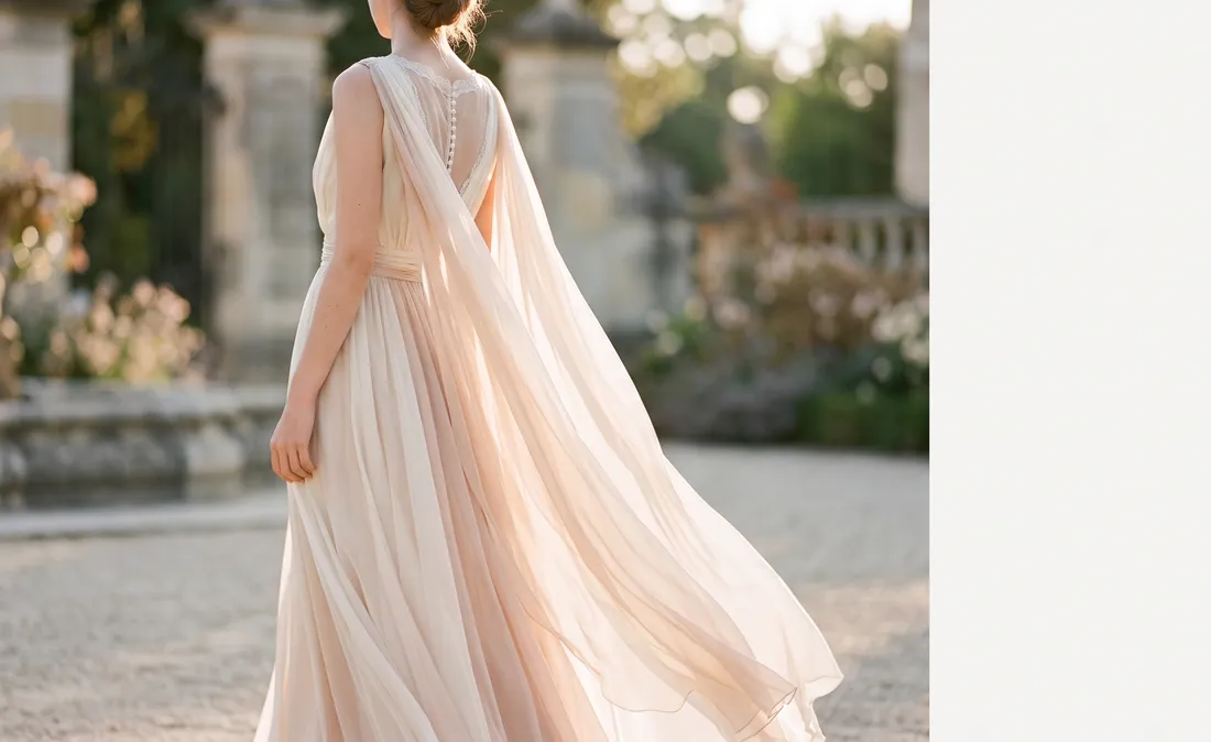 Tejido fluido con caída en vestido de invitada de verano